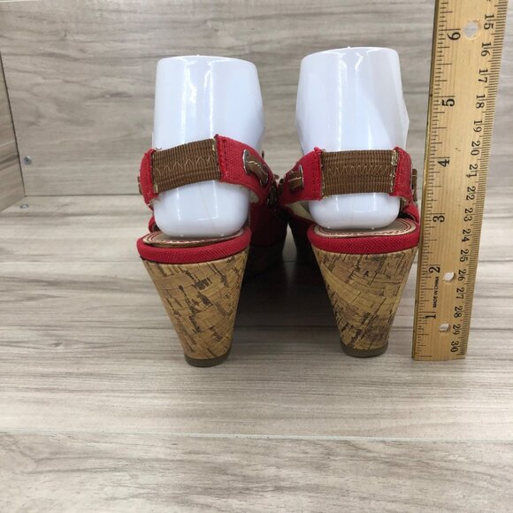 Nickels Wedges Women's 6.5 Ajax Red Cork Slingback Open Toe - Picture 8 of 11